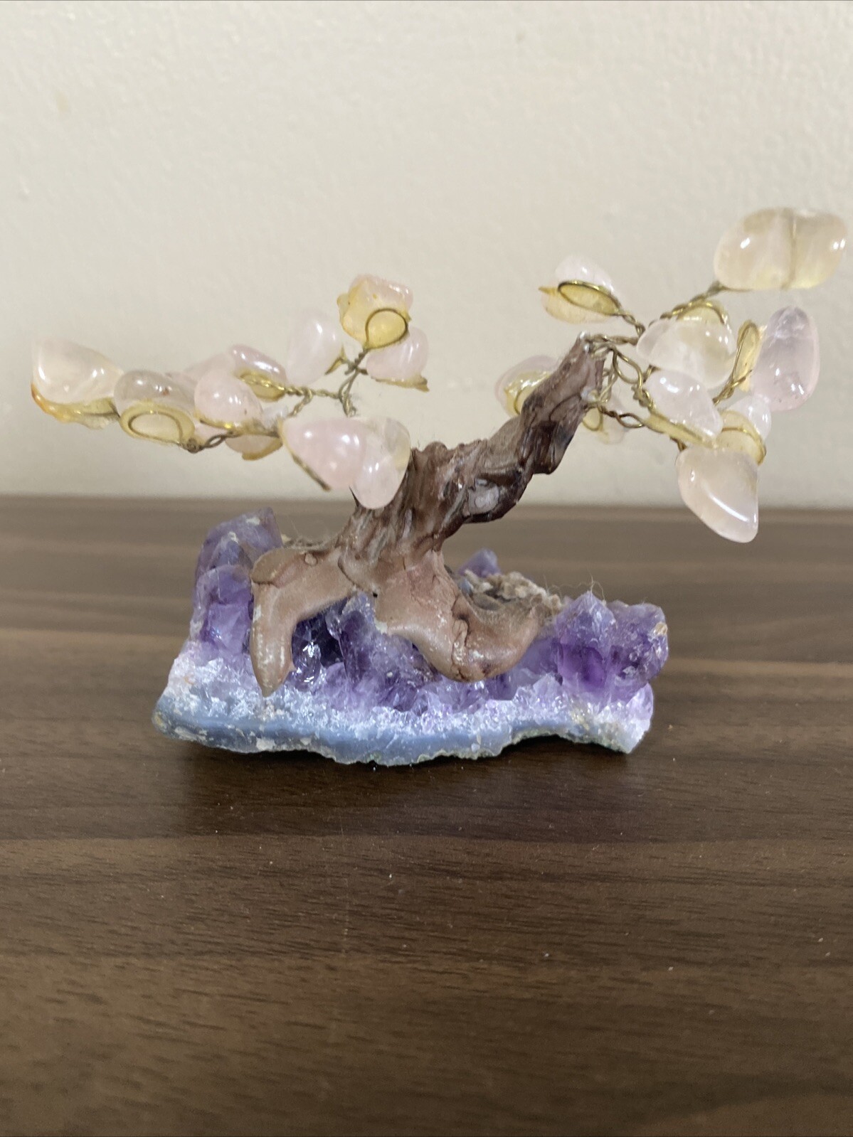 Natural Amethyst Healing Crystal Money Tree on Amethyst Cluster Geode Vintage