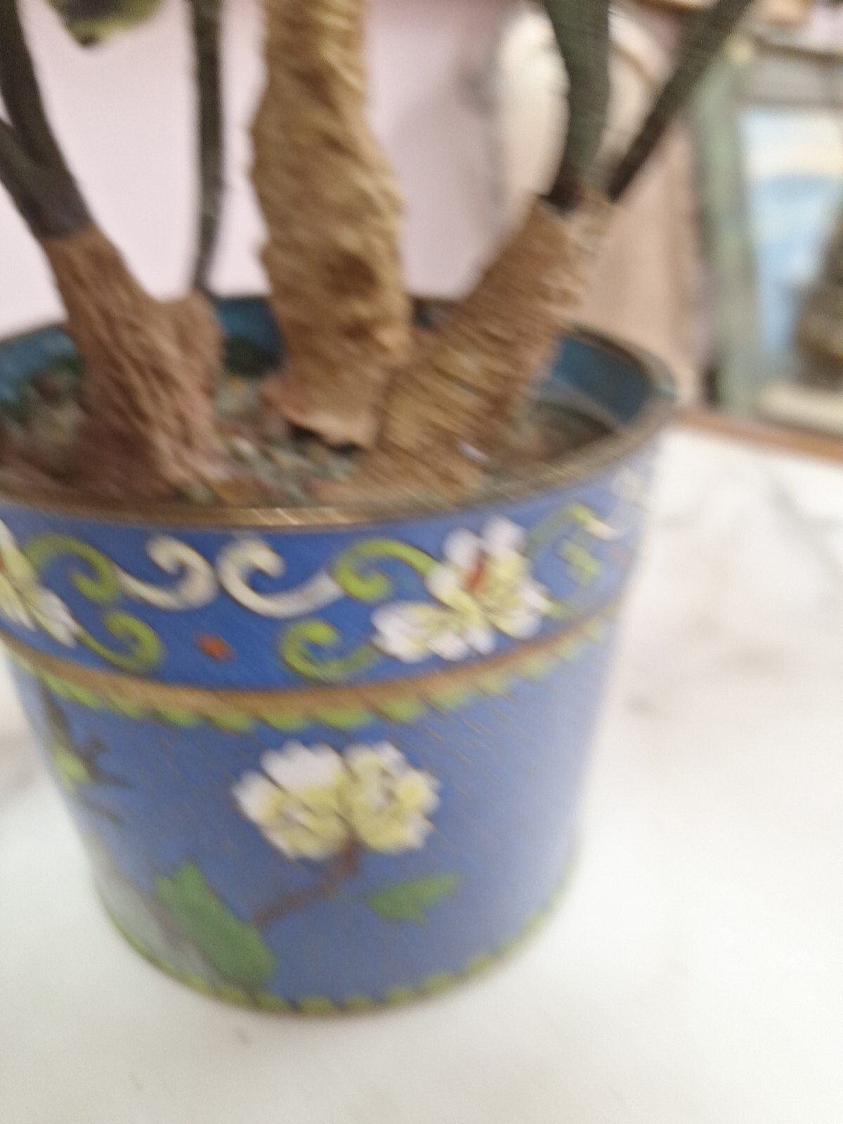 2 Hand Painted Japanese Flower Pots With Artificial Flowers With Jade 3.5″ Diam