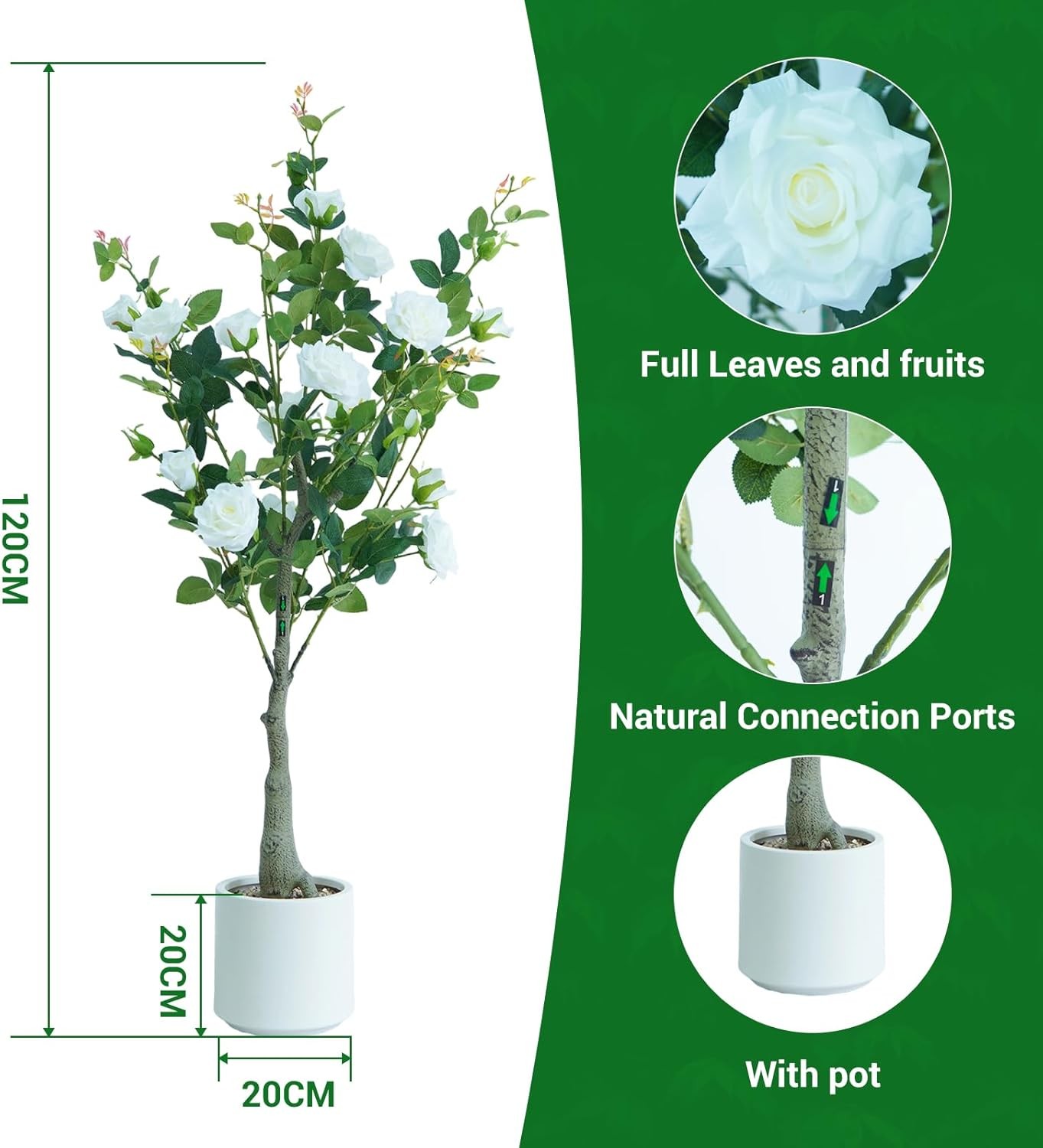 2-Pack 1.2m Artificial Rose Blossom Trees with Green Leaves for Indoor/Outdoor