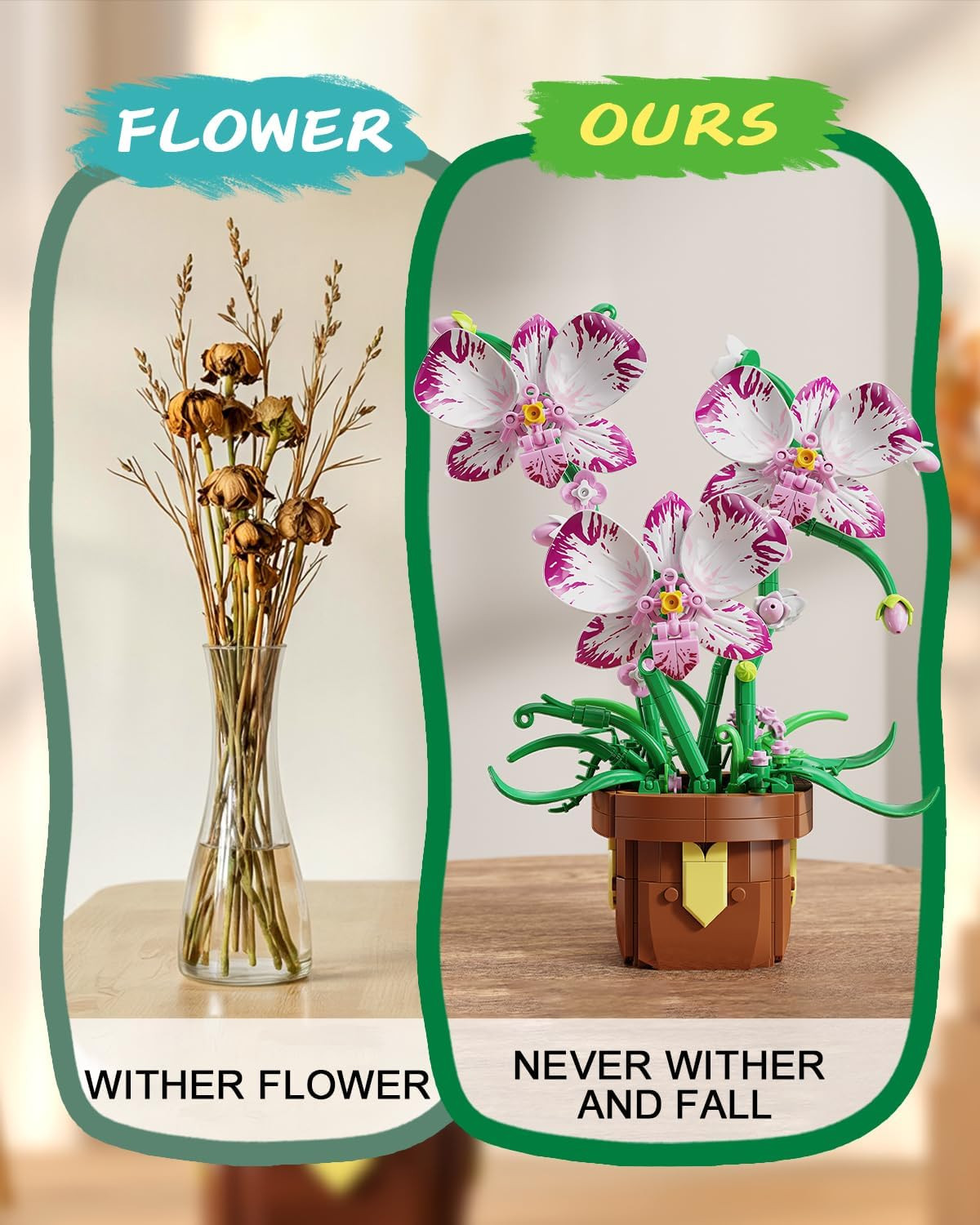 Flowers Botanicals Orchid Building Set – Artificial Flower Building Blocks for A