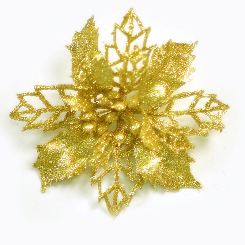 10/5pcs Glitter Christmas Poinsettia Hanging Flowers Xmas Party Tree Decorations