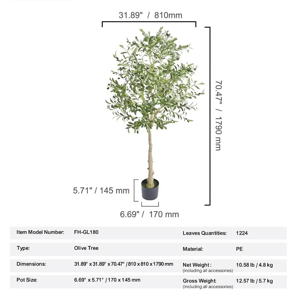 6 FT Artificial Olive Tree with Realistic Green Foliage and Natural Look