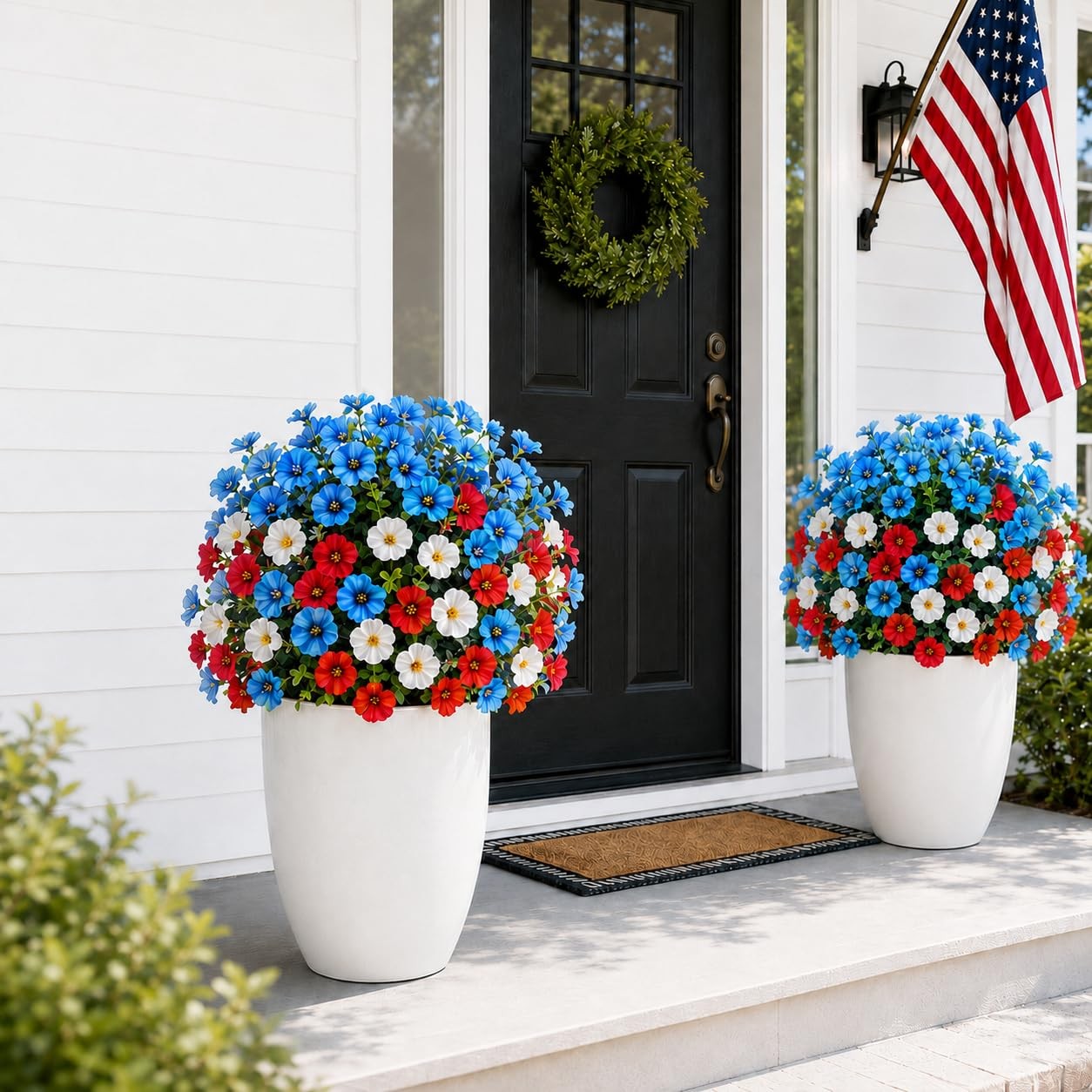 22″ Red White Blue Artificial Flowers with Ground Stakes, 4th of July Decor U…