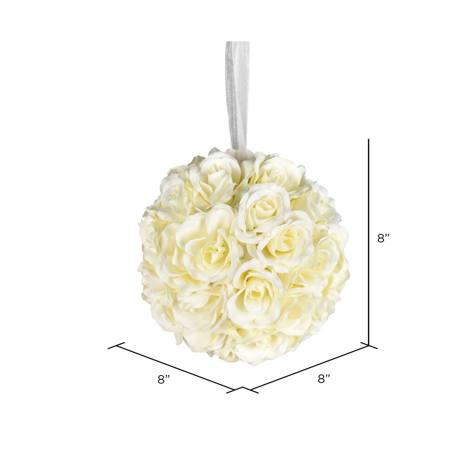 Vickerman 8″ Contemporary Fabric Artificial Rose Ball in White