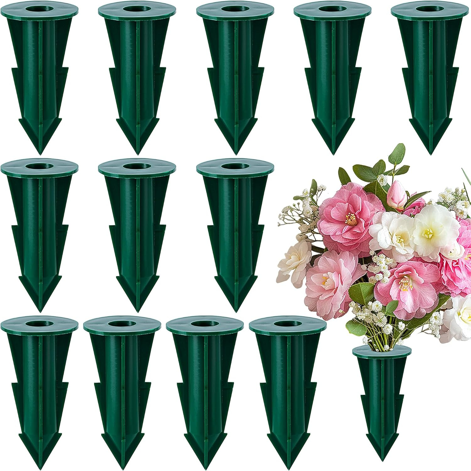 12 Pcs Memorial Artificial Flower Holder, Patio Garden Floral Ground Spikes, Cem