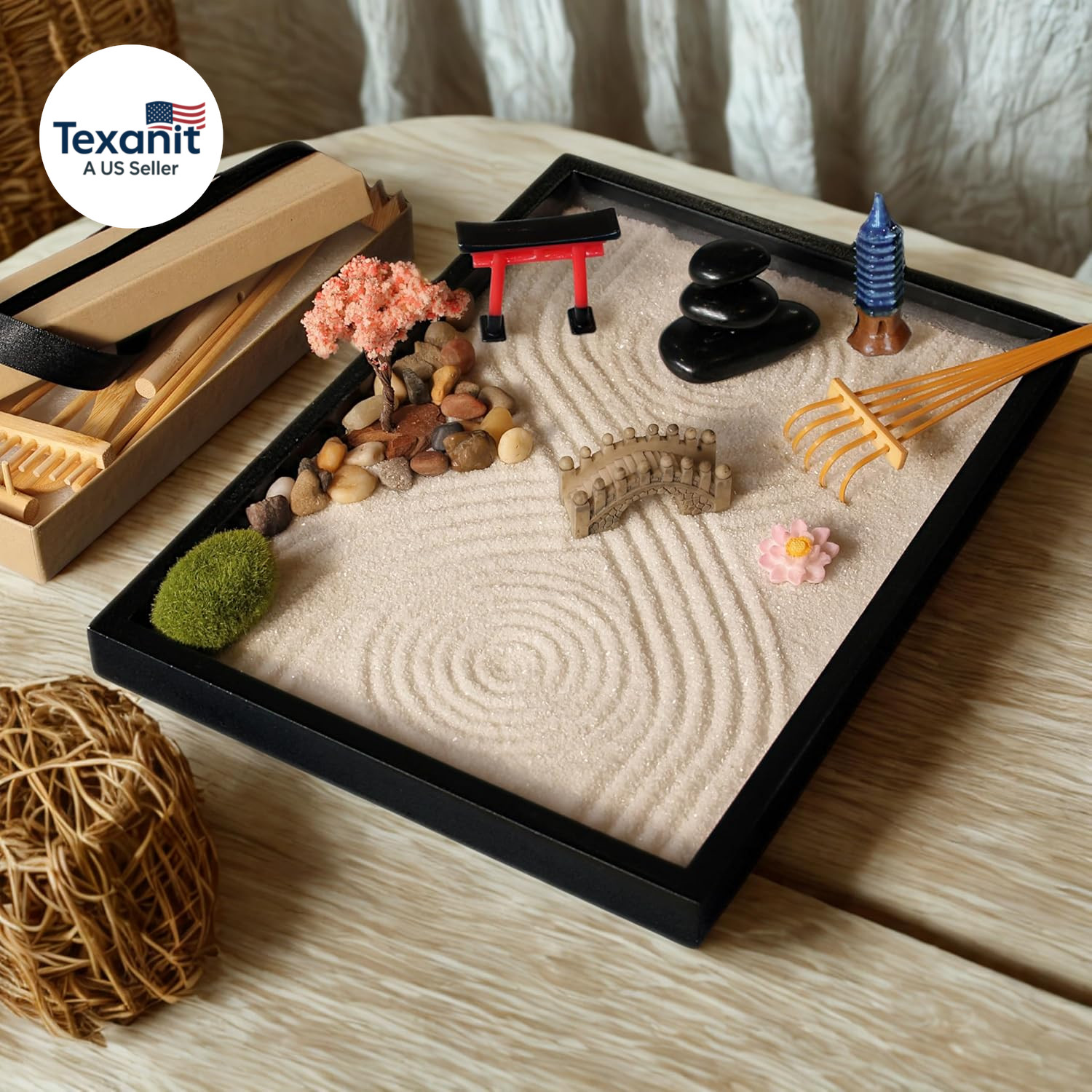 Zen Garden Kit 11X8In. Beautiful Japanese Decor Mini Rock Feature Gift Set for H