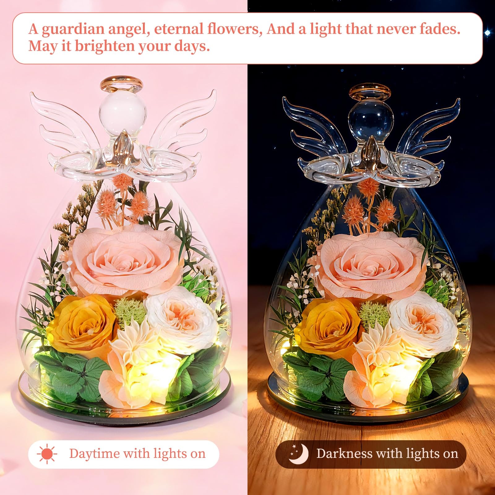 Preserved Rose Gifts for , Forever Flowers Eternal Roses in Glass Angel Figur…
