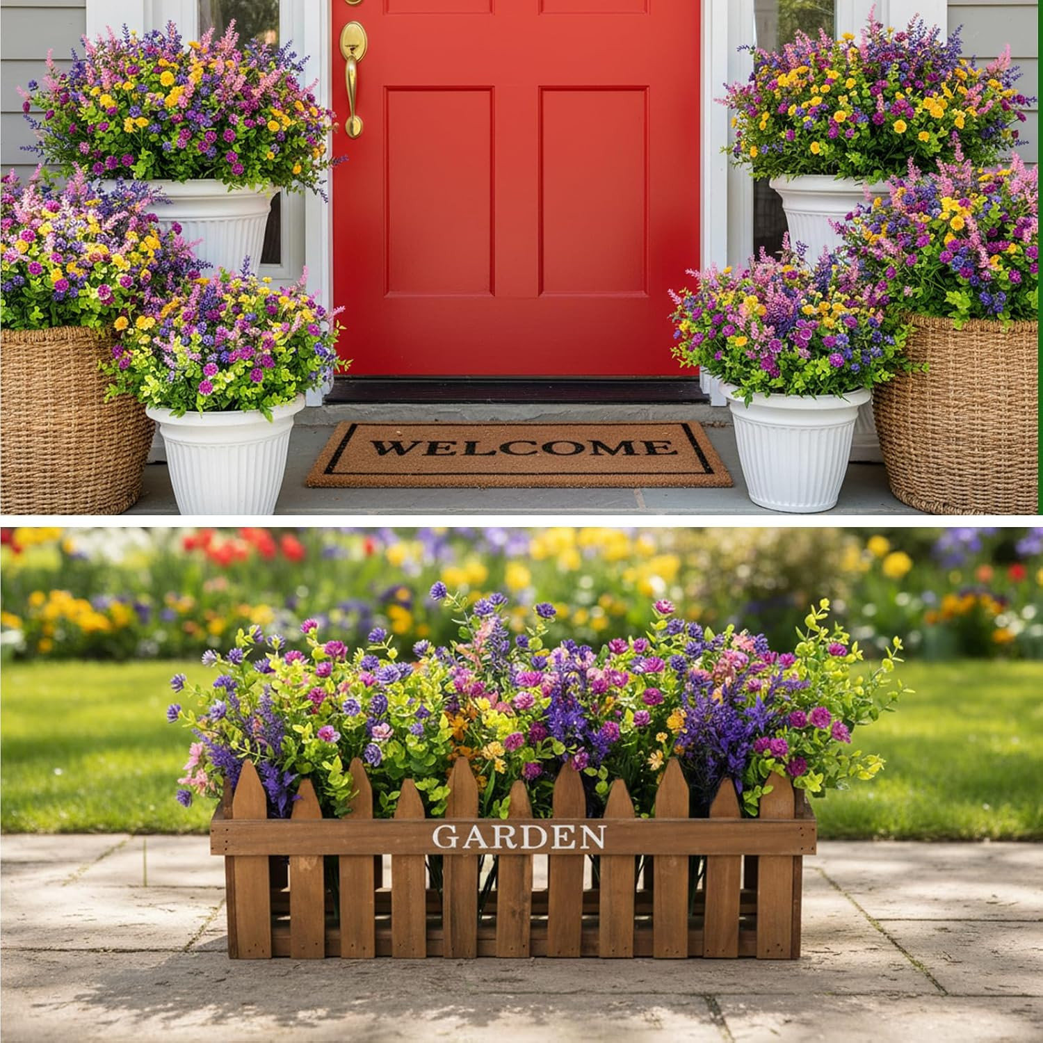 24 Bundles Artificial Flowers for Outdoor Indoor, Fake Silk Multiple Color Flowe