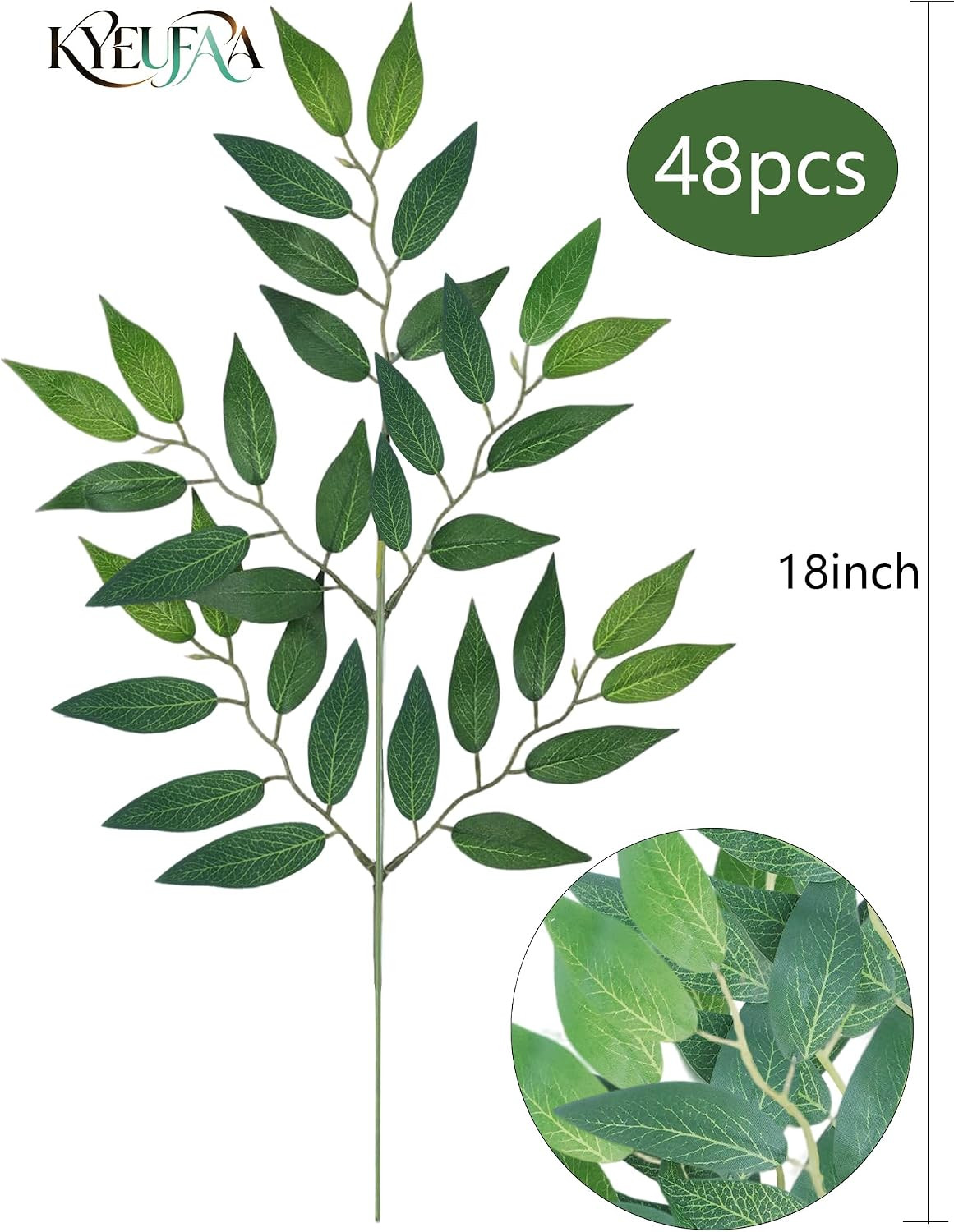48Pcs Italian Ruscus Greenery Stems Bulk, Artificial Silk Green Leaves Garland,