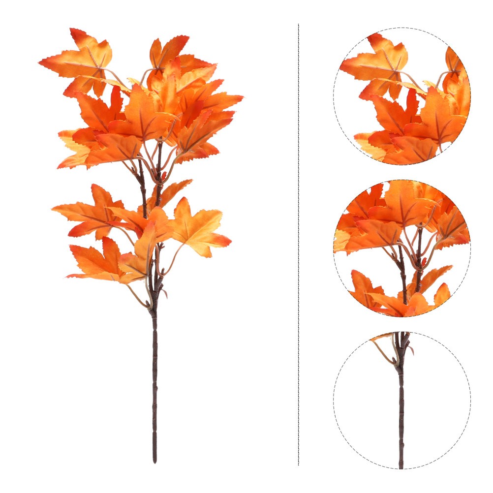 4Pcs Decorative Maple Leaves Orange Faux Branches for Office and Home Display