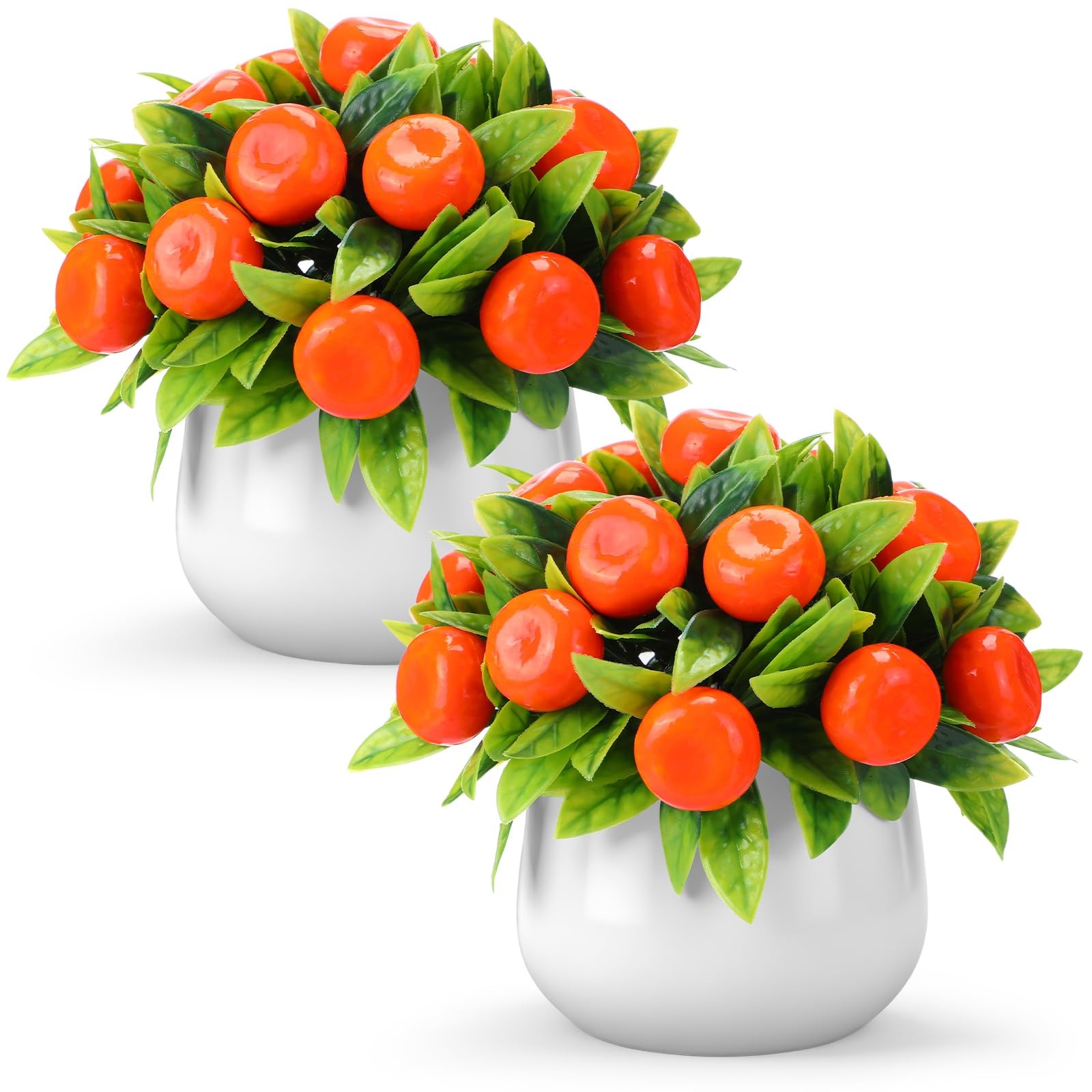 2 PCS Artificial Orange Potted Plants 7.09 Inch Fake Tree Simulation Indoor