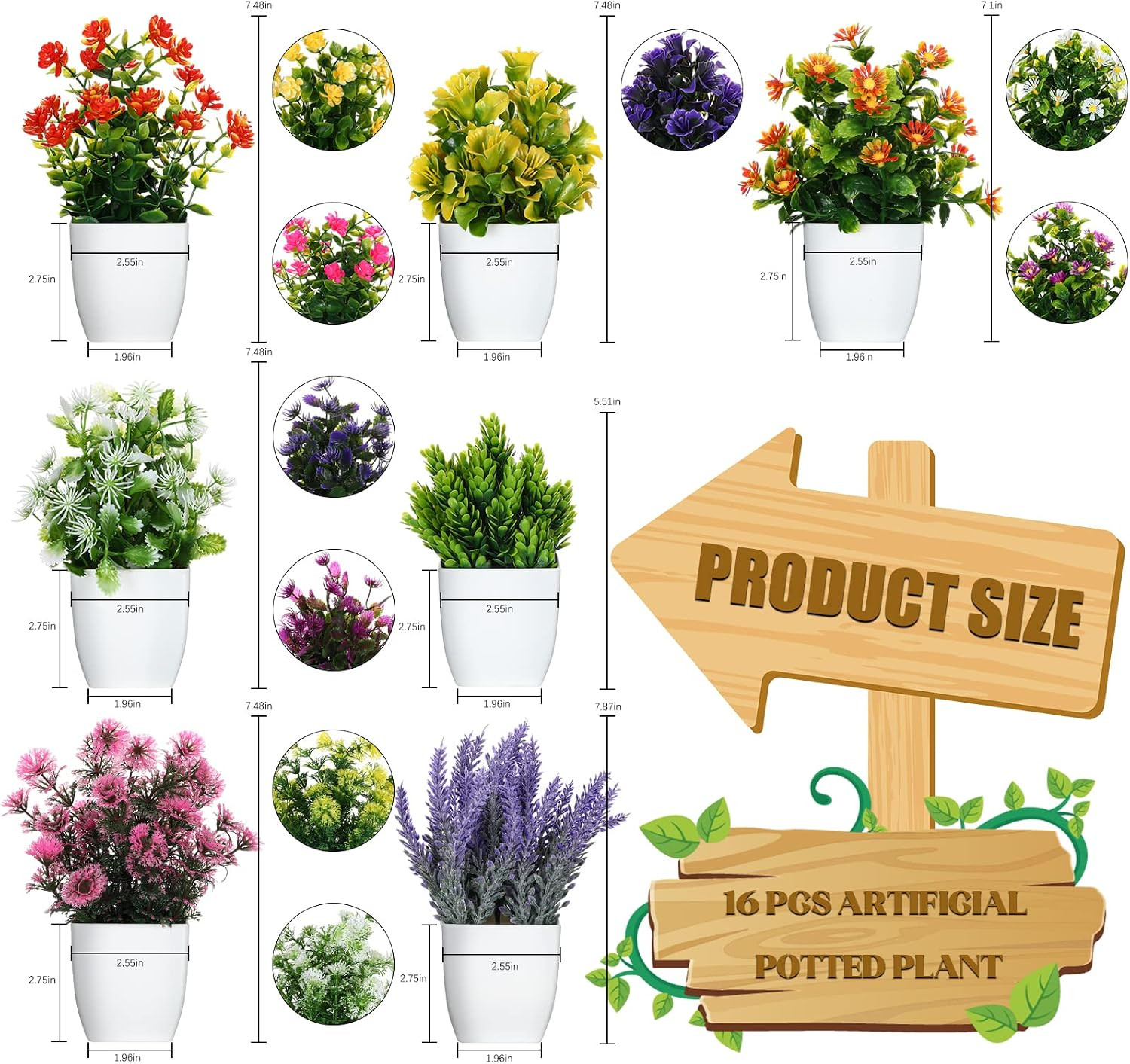 16 Pcs Mini Fake Plants for Home, Office, Wedding Decor – Faux Potted Flowers