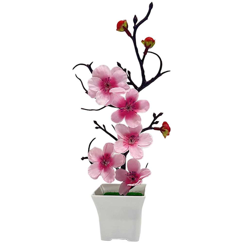 Realistic Artificial Winter Plum Flower Arrangement in Square Pot 10x10x26cm