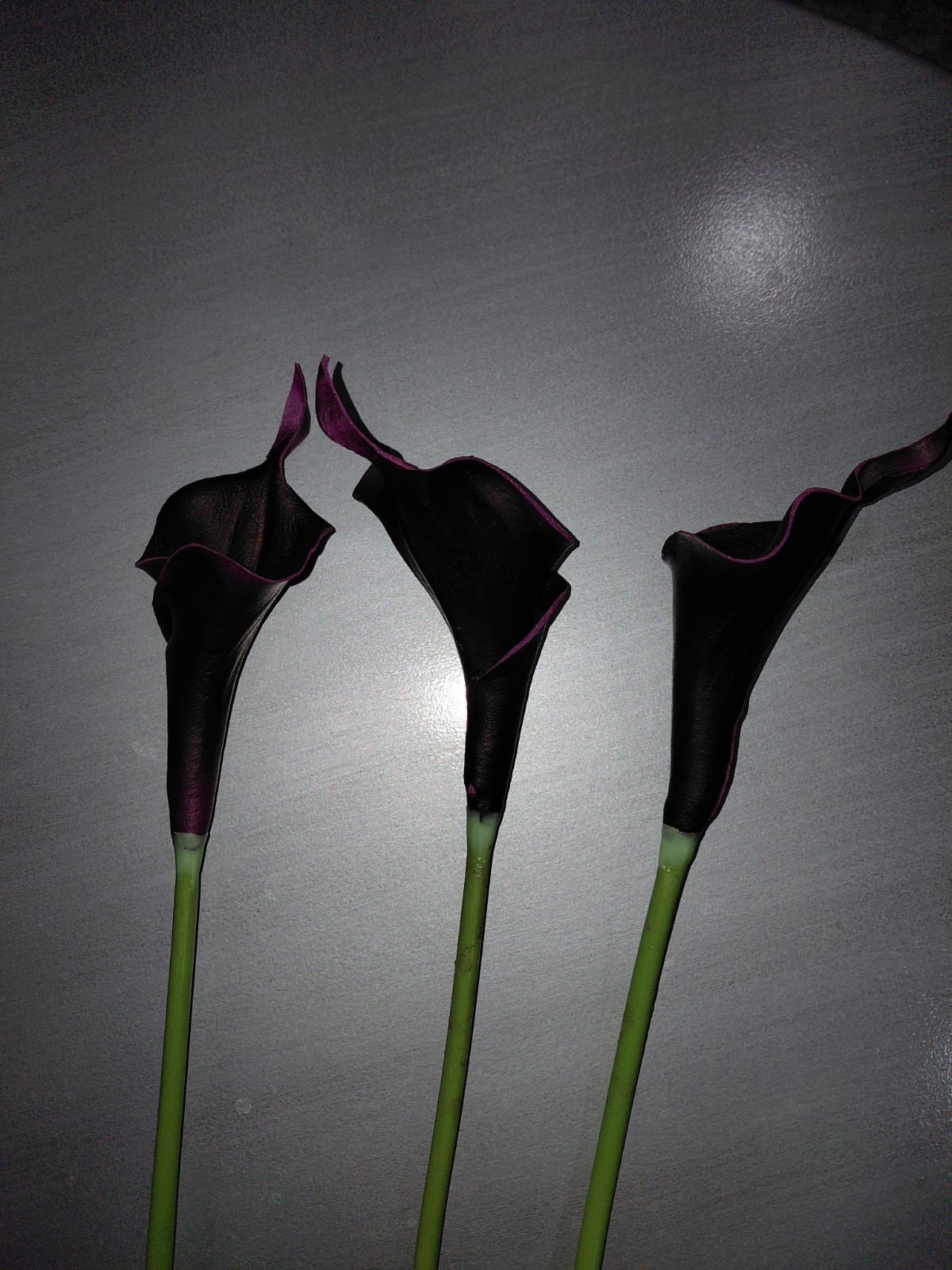 Bundle Of 3 Real Touch Faux Calla Lily Stem –Dark Purple 20.9″