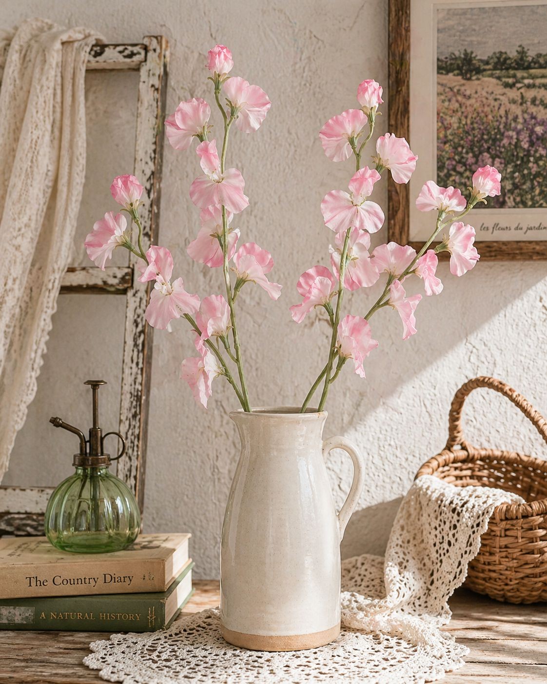 Pink Sweet Pea Flower Stems Faux Floral Cottagecore Decor Romantic Wedding Flowe