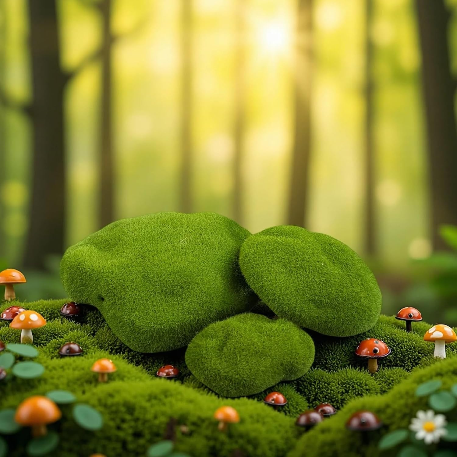 40PCS Artificial Moss Rocks, 4 Size Fake Moss Rocks, Green Moss Decor