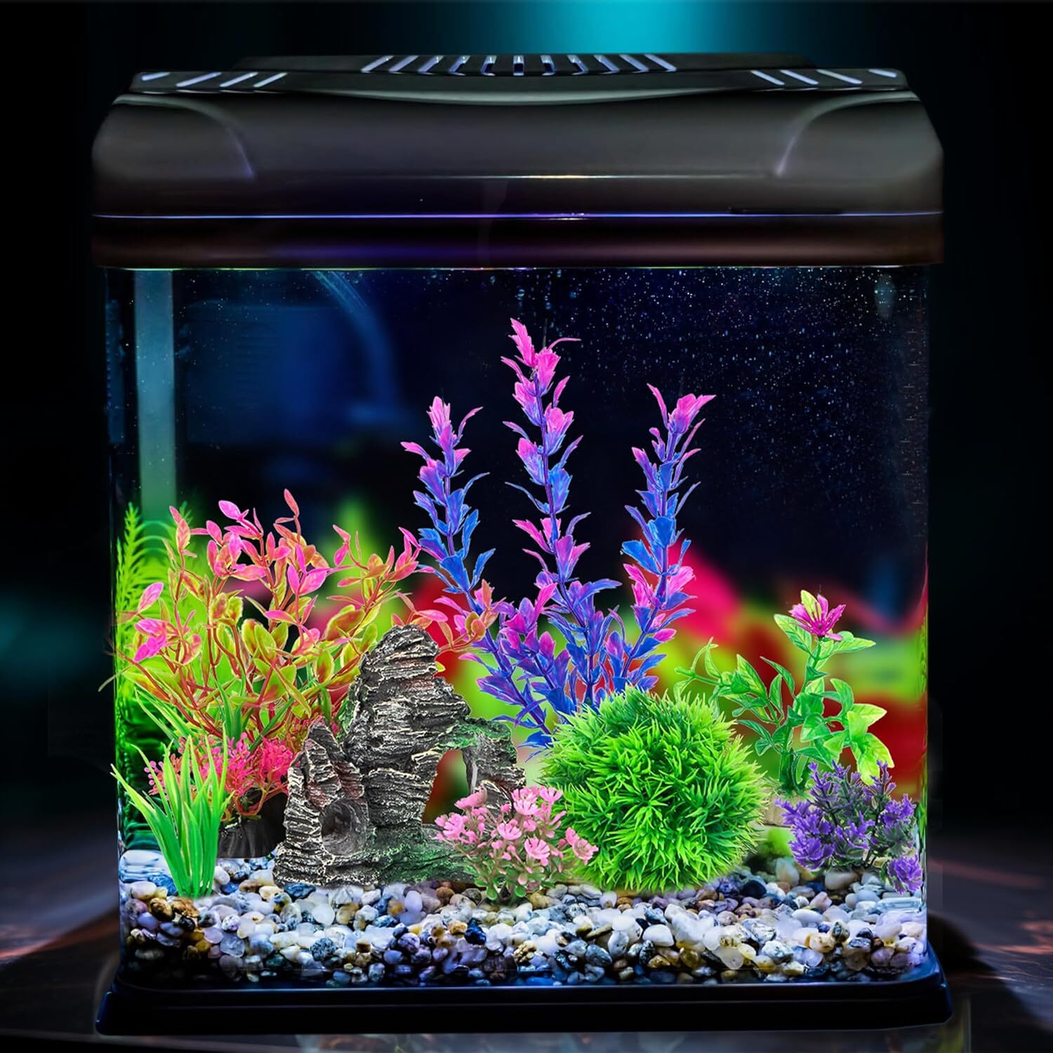Ameliade Aquarium Artificial Plastic Plants & Rock Cave Decor Set – Fish Tank