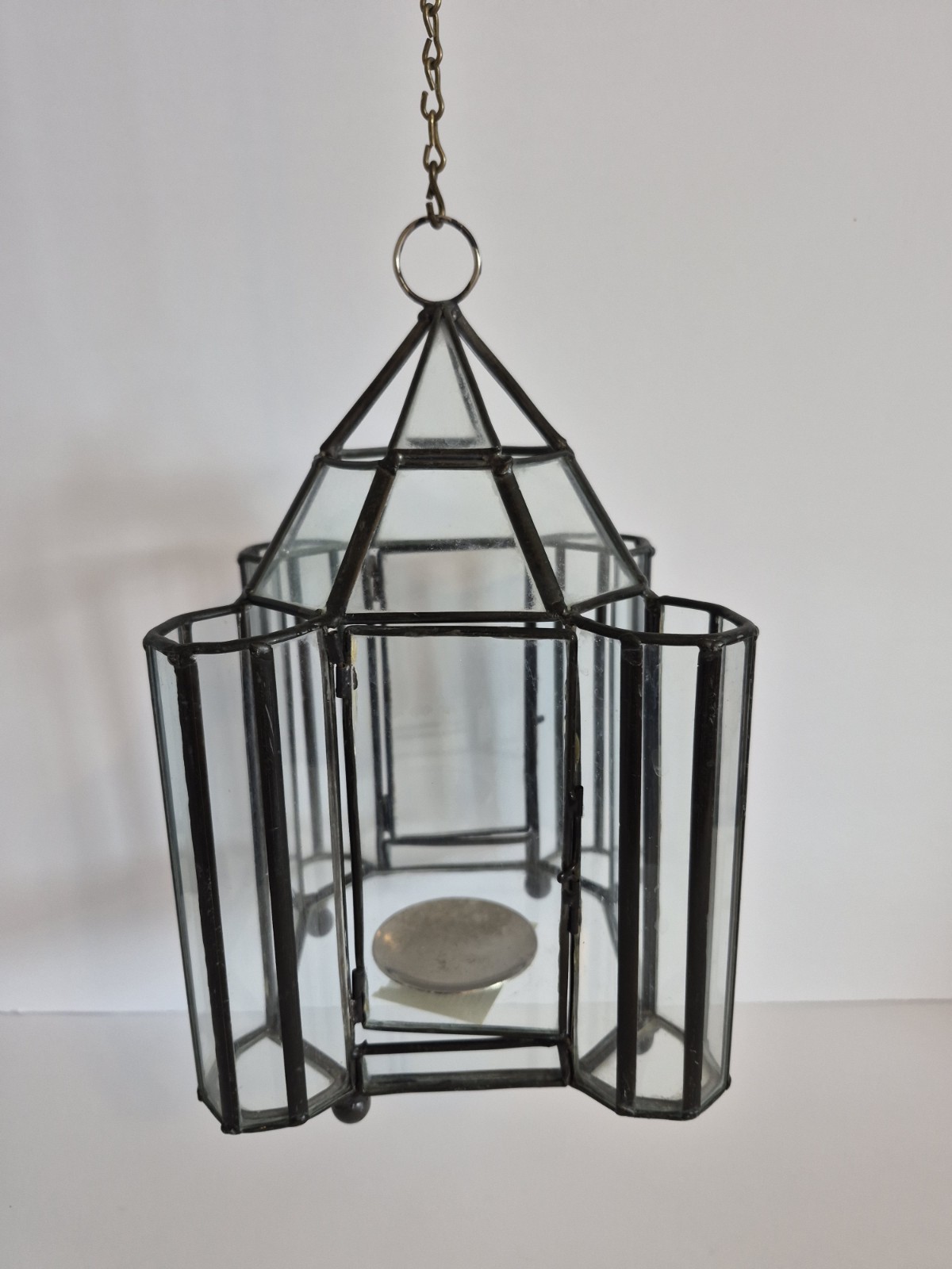 Geometric Glass Hanging Terrarium Lantern Metal Frame 10 Inch
