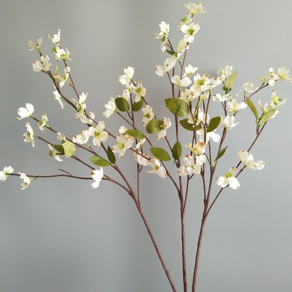 3Pcs Artificial Dogwood Flowers Stem 22In Fake Cornus Flower Branch for Home …