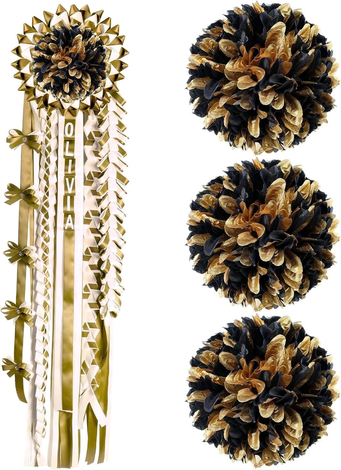3 PCS 6.5″ Black and Gold Homecoming Mum Flowers Artificial Silk Supplies