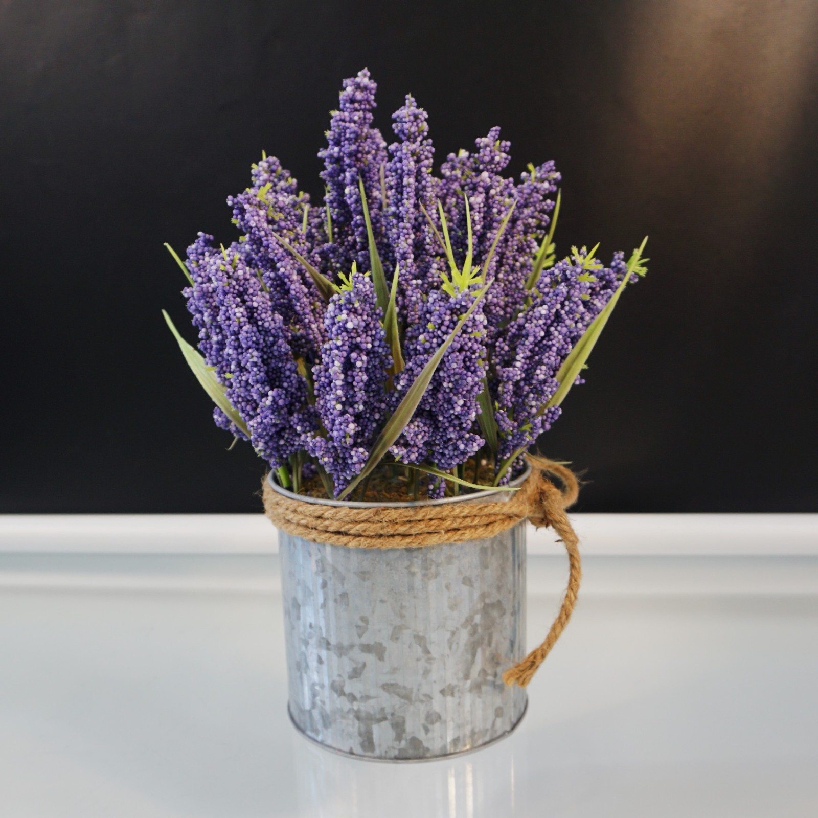 Artificial Lavender Flowers in Metal Tin Arrangment Farmhouse Decor 11 Inch