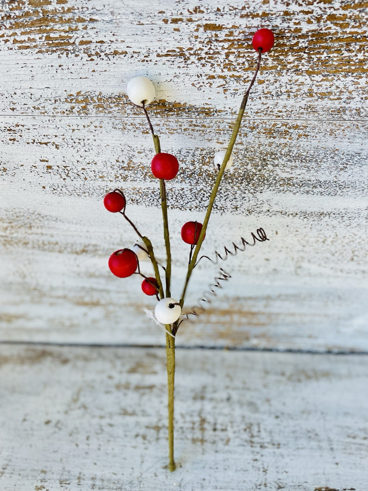 Red & White Bead Berry Pick 12”