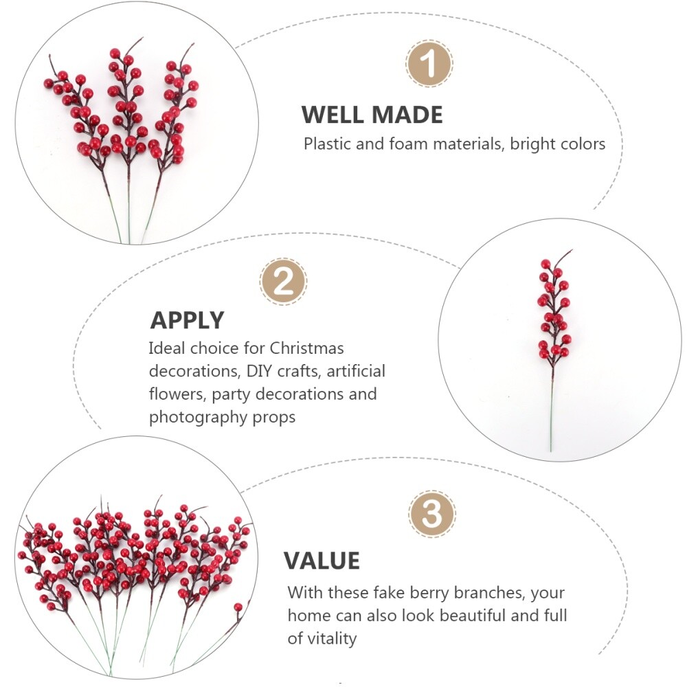 10 Pcs Red Berries Red Berry Picks Branch Flower Centers Wreath Floral Stems