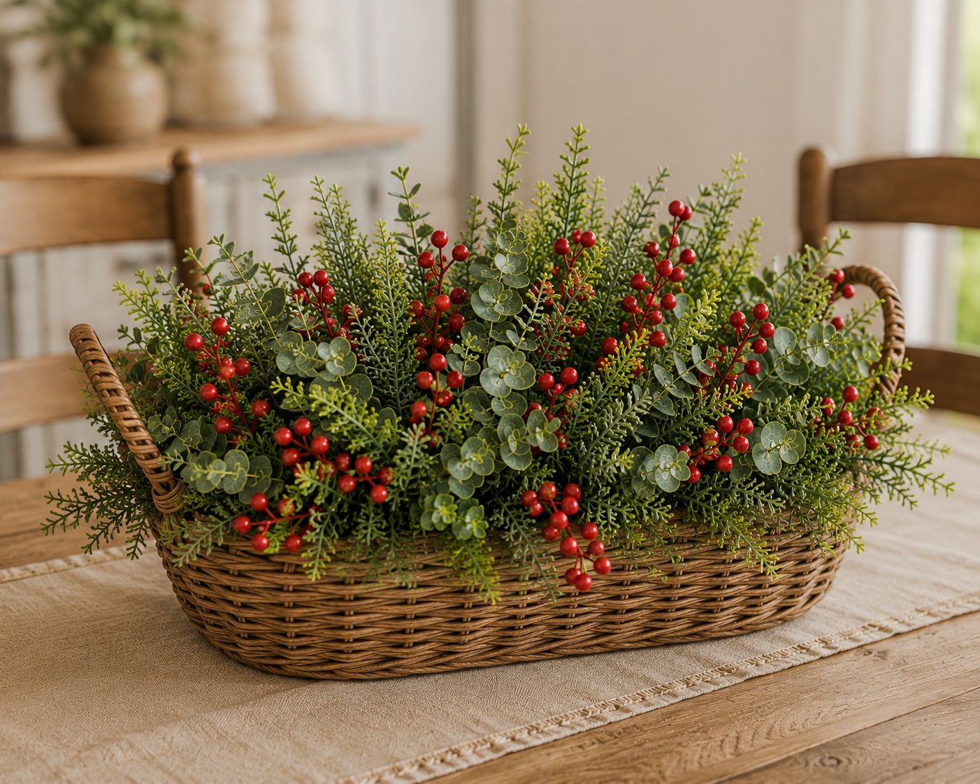 Set of 3 Faux Greenery Bushes Artificial Eucalyptus Rosemary Cedar Greenery Wedd