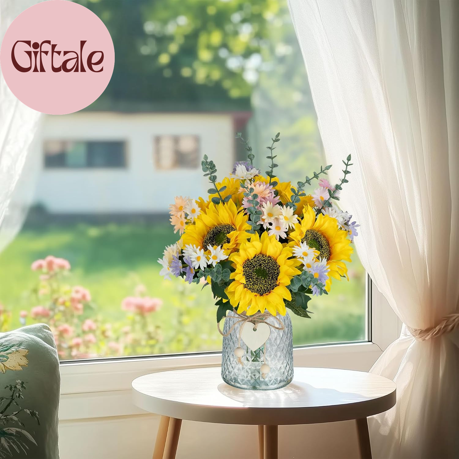 Sunflower Fake Flowers in Vase: Sunflowers Artificial Flowers with Vase for Tabl