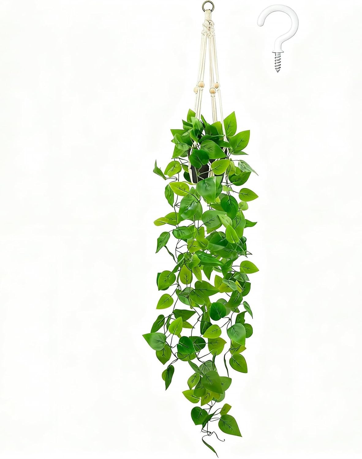 Fake Pothos in Rope – Hanging Pot, Artificial Pothos Plants for Home Decor