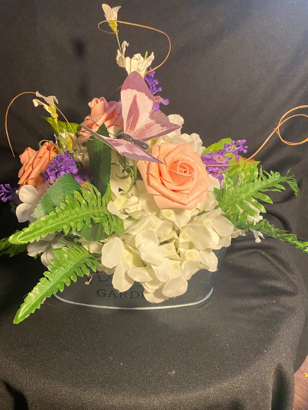 Hydrangeas, Roses, & Butterfly Silk Flower Centerpiece