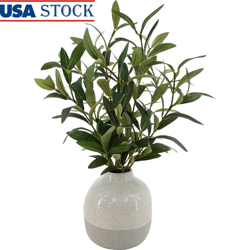 14 Inch Artificial Olive Plant in Two-tone Ceramic Vase Indoor Decor Plant New