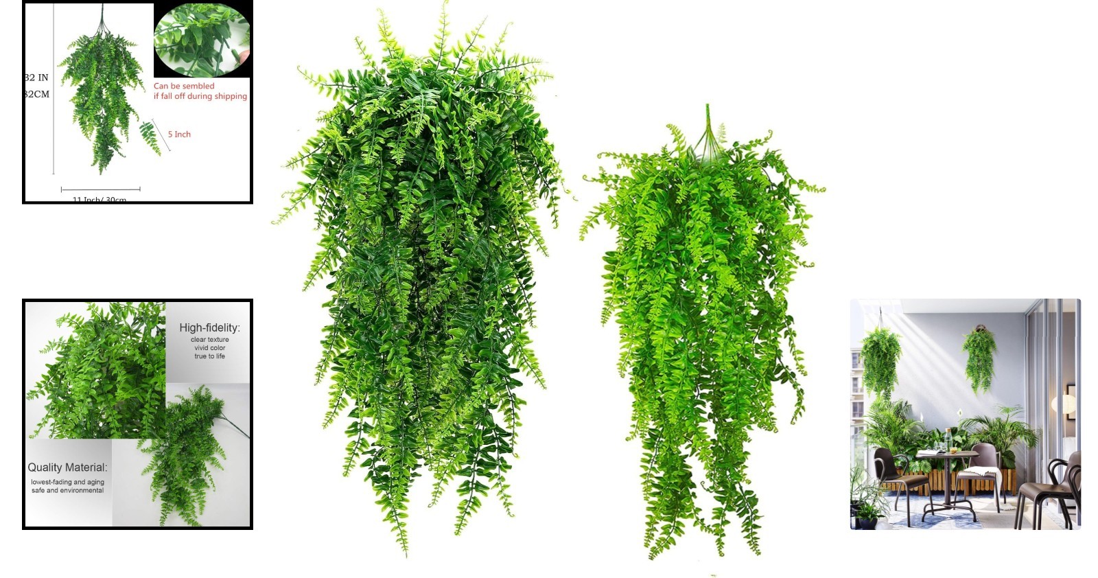 Bakery-Quality 2 Pack Fake Ferns – UV Resistant Hanging Plants for Chic Spaces