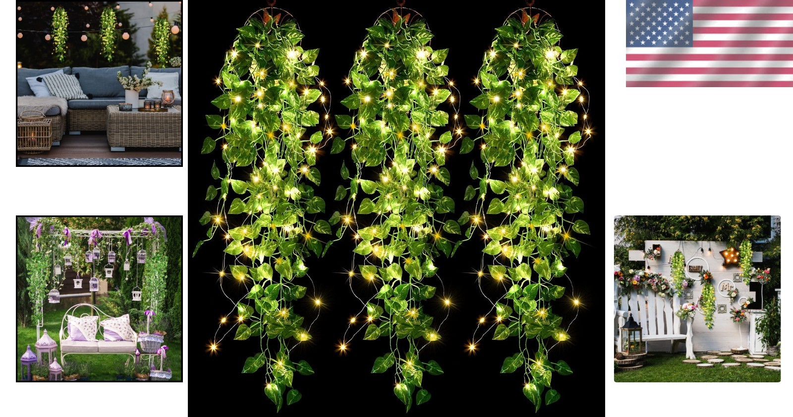 3 Packs LED Artificial Hanging Plants, 3.6 ft Fake Hanging Plant, Ivy Vine Fa…