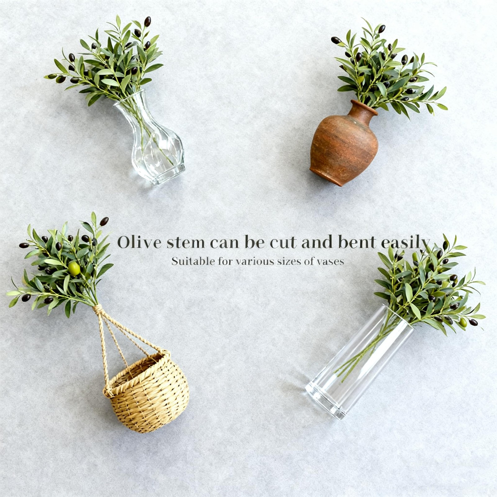 5 Pcs Faux Olive Branches – 18.5 Inch Artificial Olive Tree Branches with Fak…