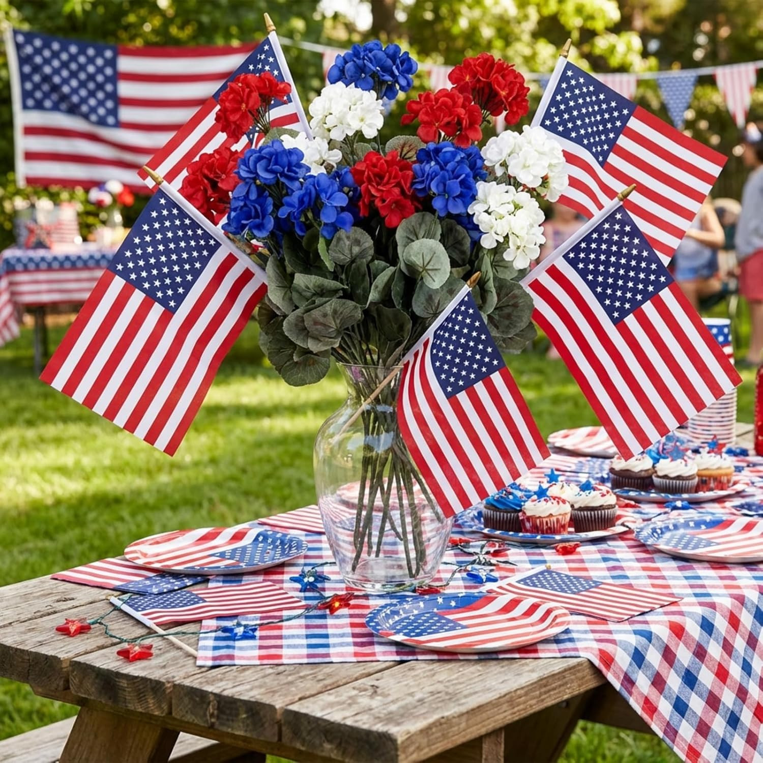 Norme 12 Stems Red White Blue Artificial Flower for Outdoor Porch 4th of July Pa