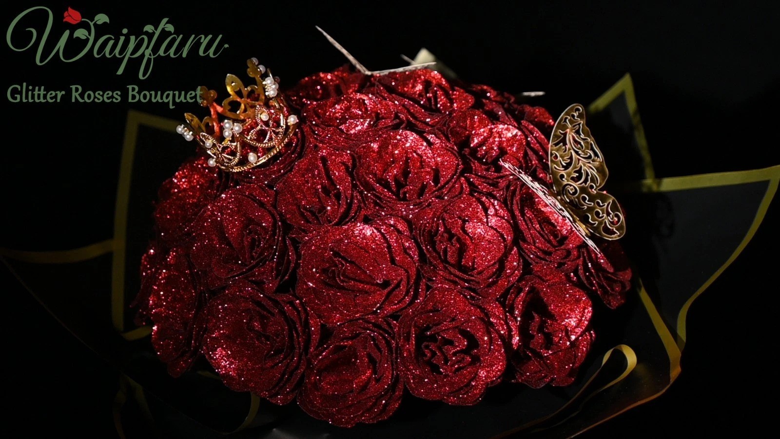 DIY Glitter Roses Bouquet 24 Pcs Red Artificial Silk Flowers for Birthday