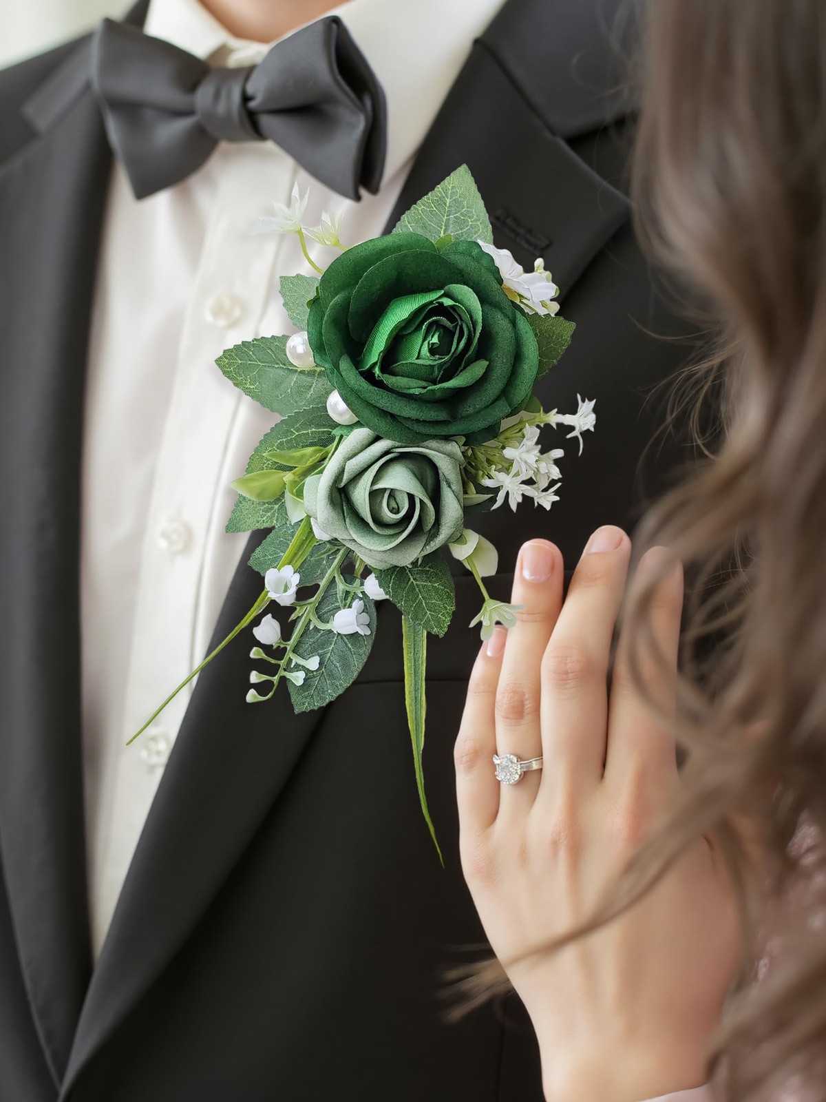 2 PCS Boutonniere Men Suit Decor Flower Groom Groomsmen Green Wedding Prom