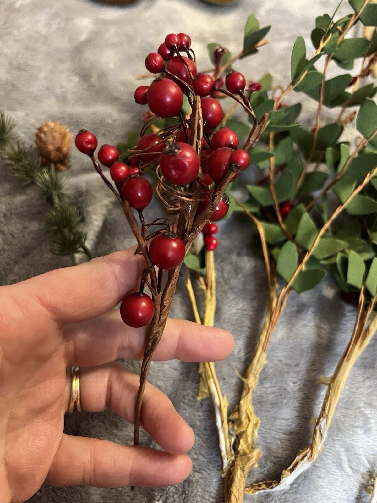 Christmas Floral Pick & Candle Ring Lot Rustic Berry Pinecone Greenery DIY