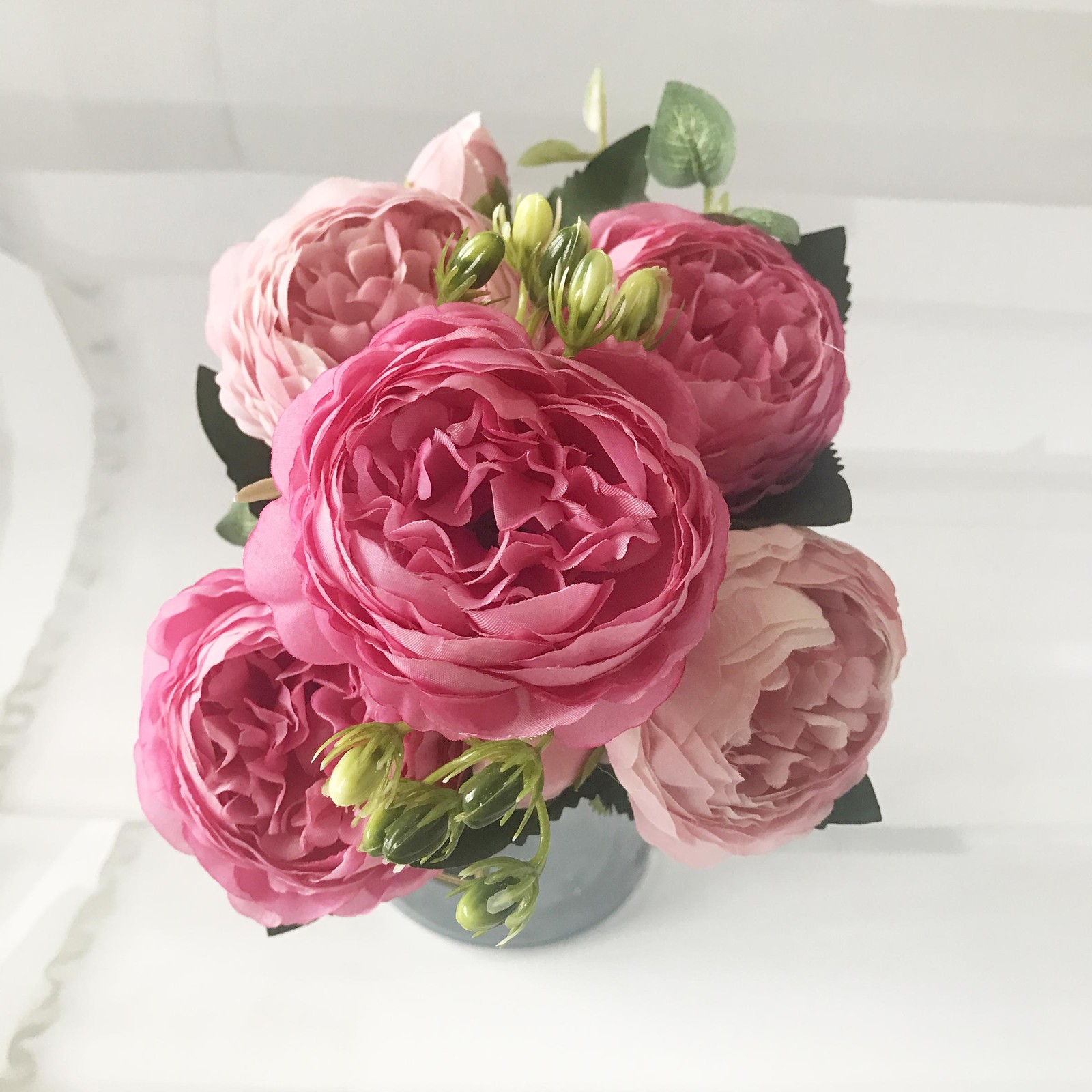 30cm Pink Silk Peony Bouquet – 5 Heads 4 Buds Artificial Flowers for Wedding