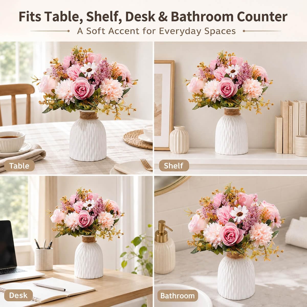Fake Flowers in Vase, Artificial Pink Flowers in Vase for Decoration Faux Flo…