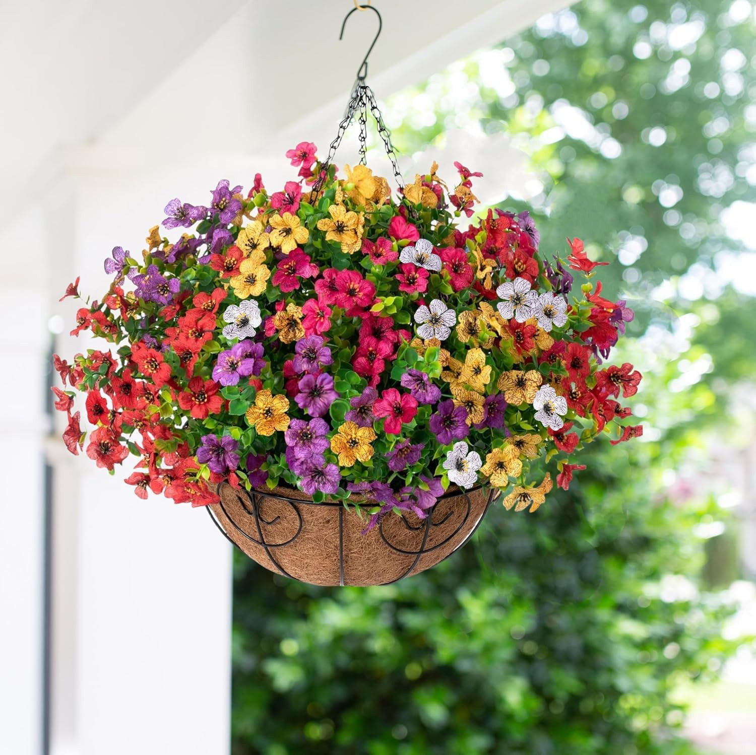 Artificial Faux Hanging Plants Flowers Basket for Summer Outdoor outside Decorat