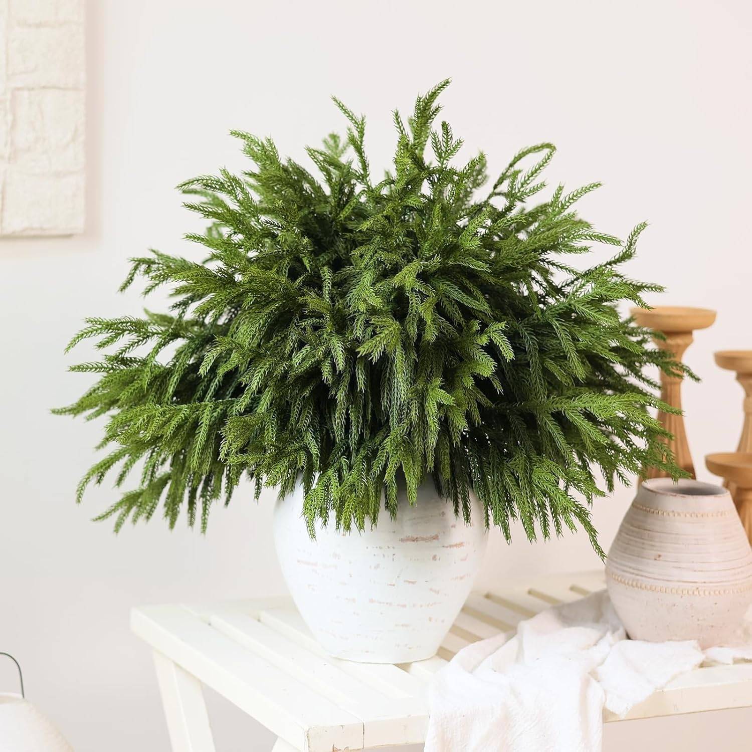 40 Pcs 18″ Realistic Norfolk Pine Branches for Holiday Decor & Crafts