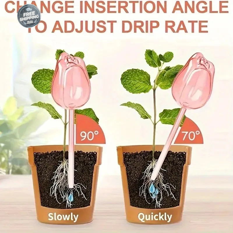 Pink Tulip Watering Globes Auto Plant Drip Irrigation Indoor Outdoor Tools