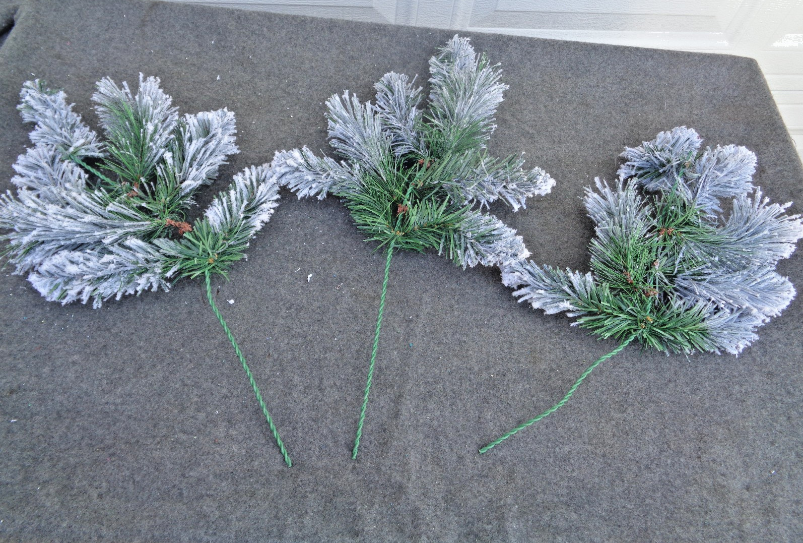 3- Large Faux Frosted Pine Branch Floral Craft Picks 18″