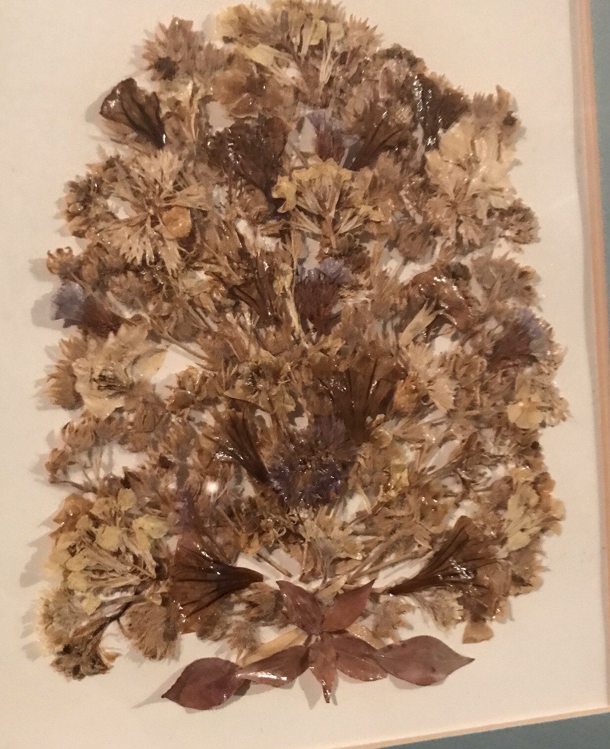 Vintage Handmade Dried Flowers Artwork Matted Floral Design Frame W/Glass EUC