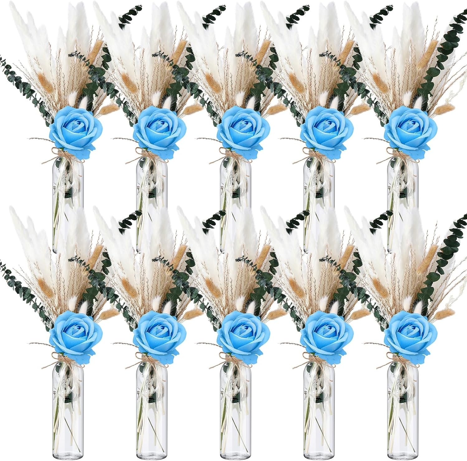 10 Set Dried Pampas Grass Centerpiece Wedding Baby Shower Party 10 Glass Flower
