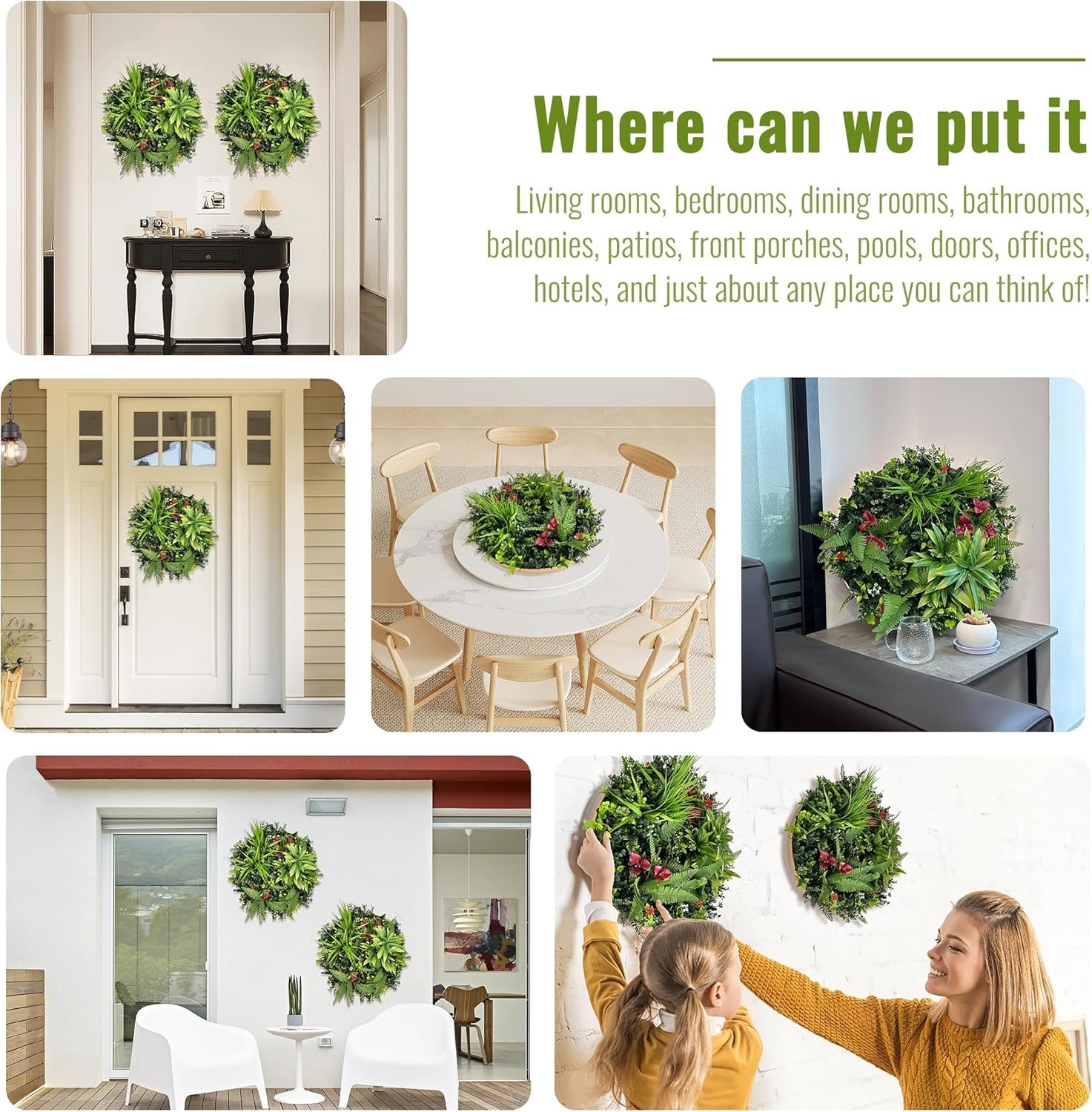 Round Boho Ivy Wall Decor: 2 Pcs 20 Inch UV-Anti Hanging Framed Faux Greenery