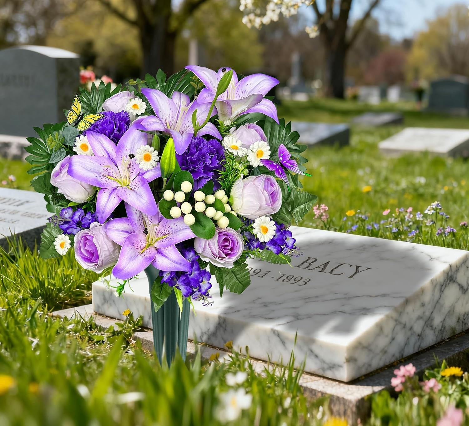 Artificial Cemetery Flowers – Vibrant Rose Carnation, Outdoor Grave Decoratio…