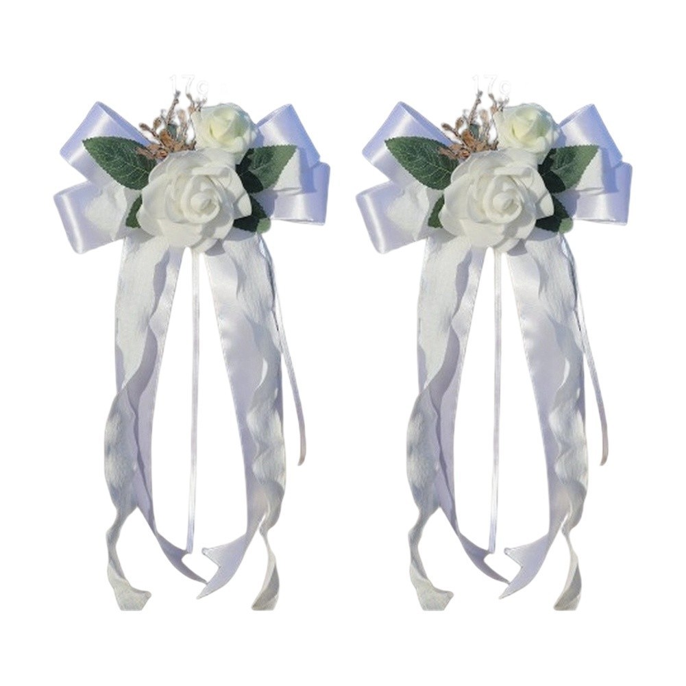Flower Bow Car Mirror Decor for Wedding Use Plastic 36x17cm with Suction Cup